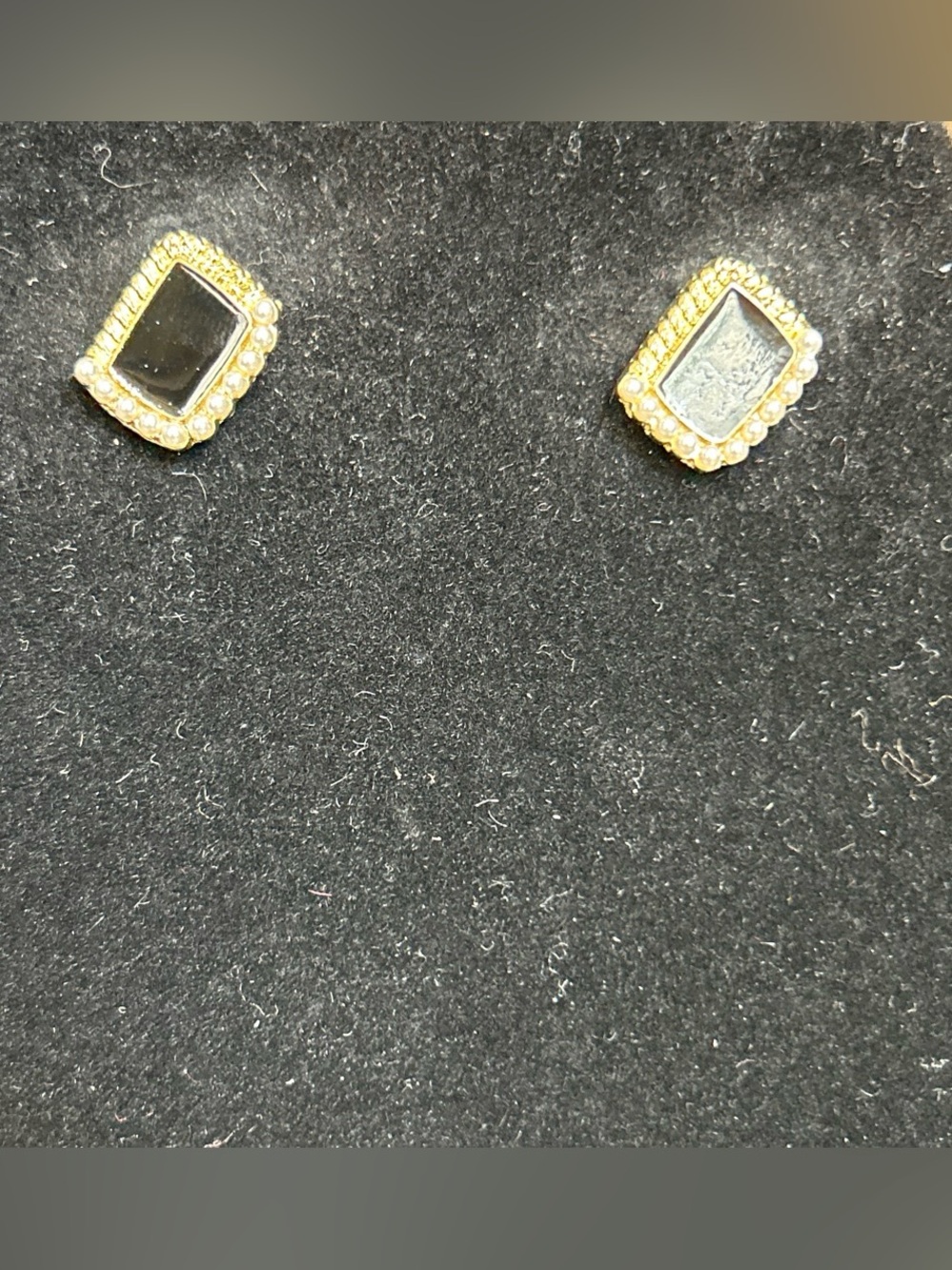 Gold color and Black Rectangular Stud Earrings